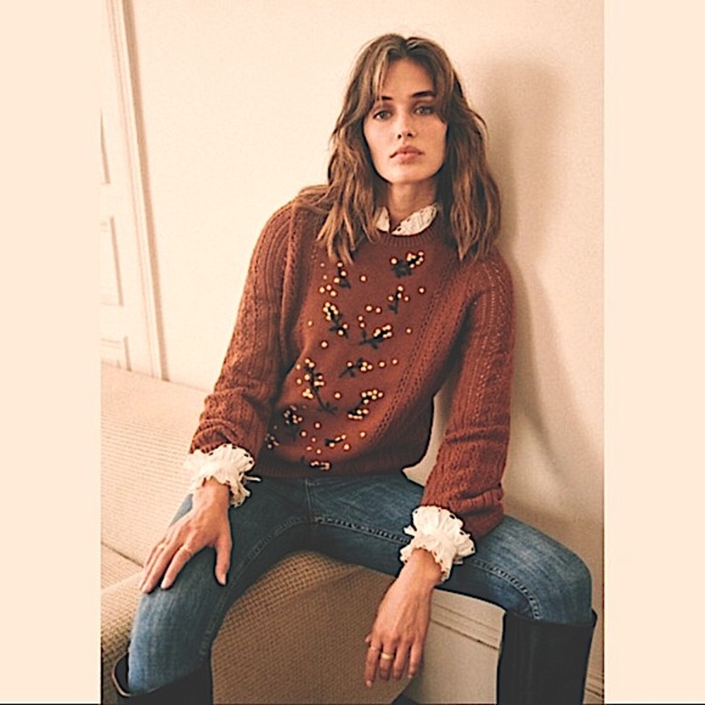 Sezane Brown Sweater with Embellishments